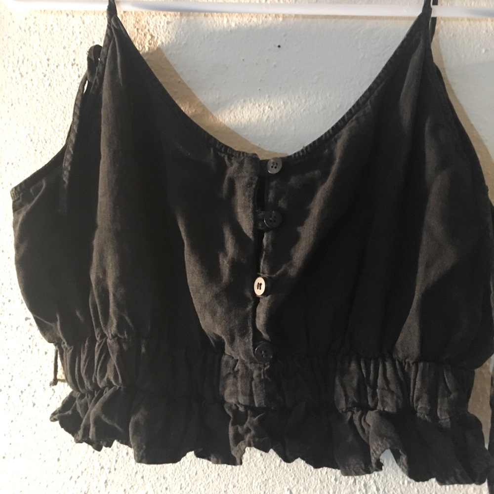Cropped Black Tie Strap Top